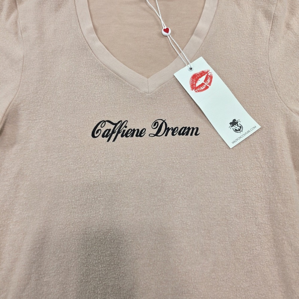 WILDFOX Blush Pink Caffiene Dream V-Neck Sweater Size XS Coquette Oversized - Picture 6 of 11